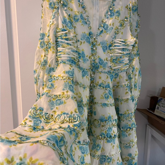 Like a Zimmermann style Blue and Green Floral Long Sleeve Dress - Picture 2 of 3